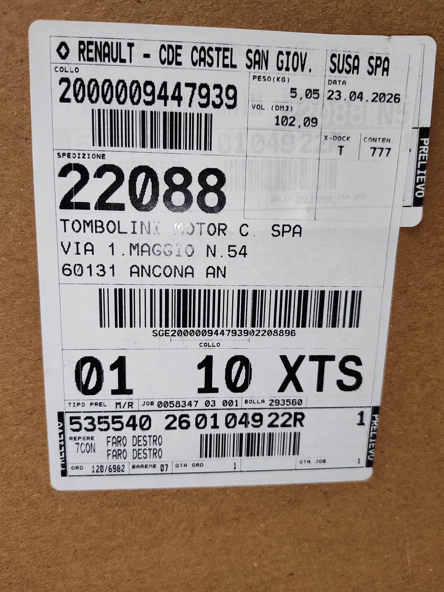 Faro anteriore destro Renault Clio 5: 260104922R