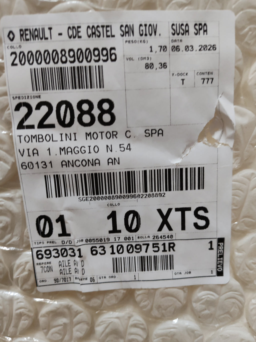 Parafango anteriore destro Renault Clio 5: 631009751R