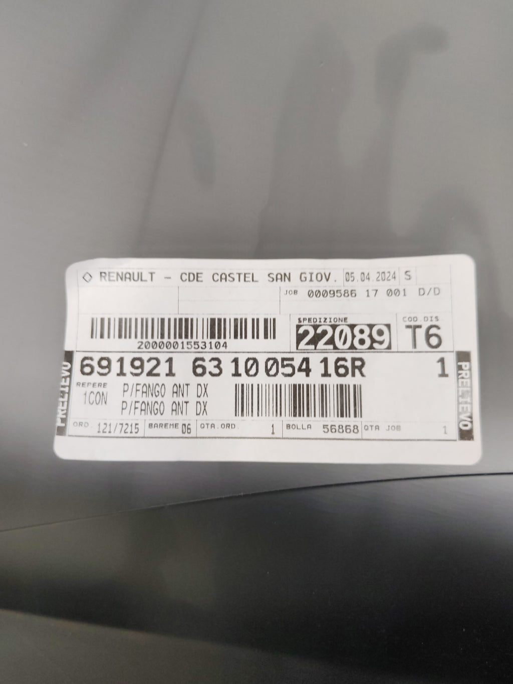 Parafango anteriore destro Renault Zoe: 631005416R
