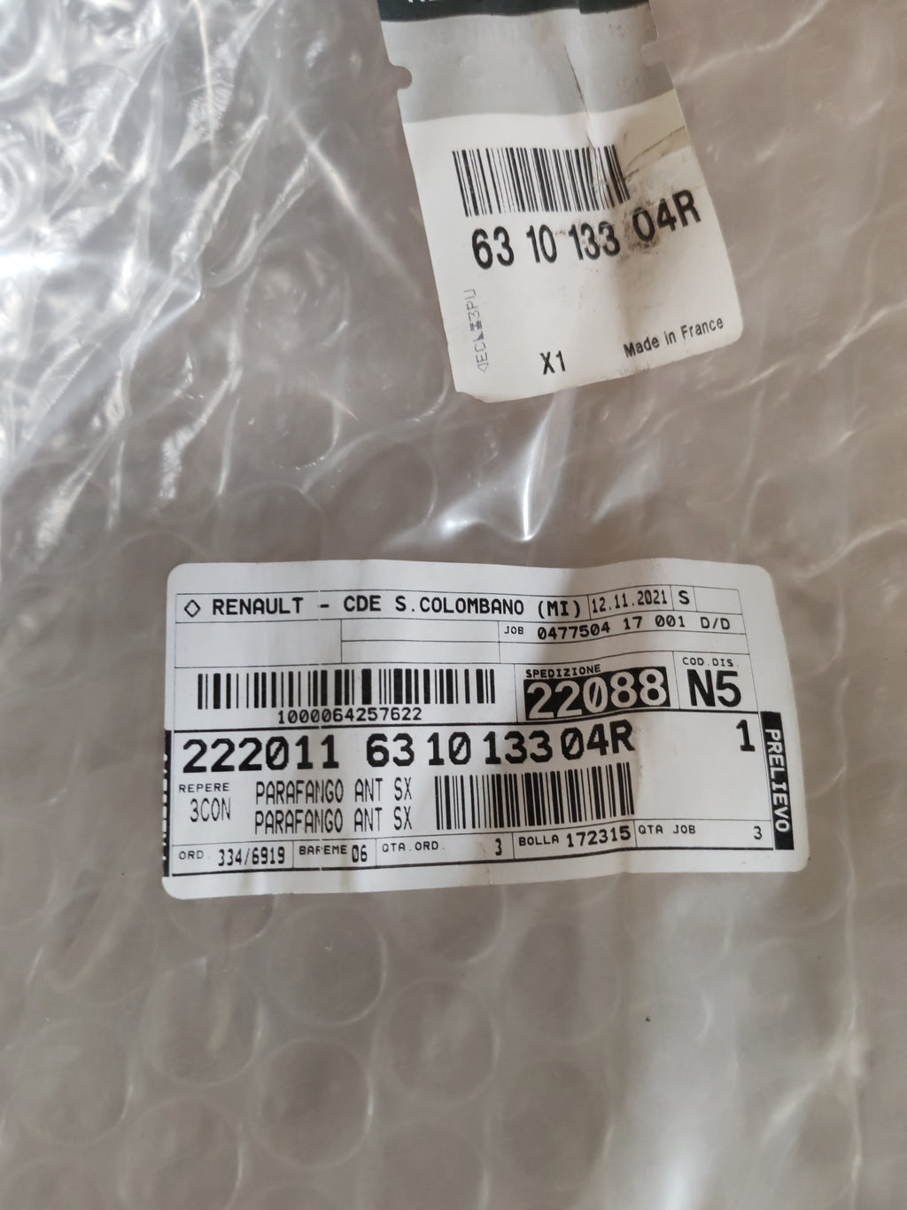 Parafango anteriore sinistro Renault Master 3: 631013304R