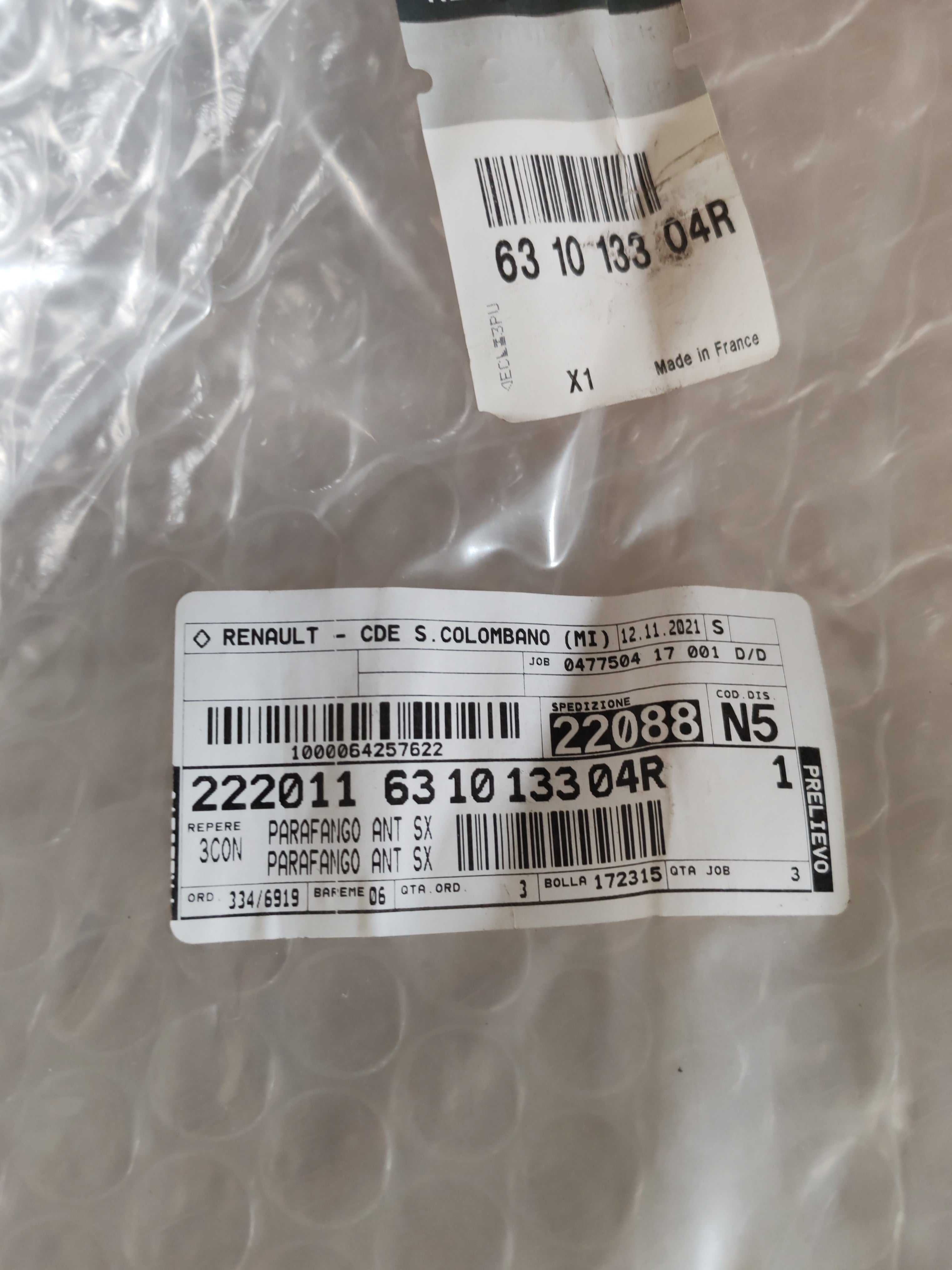 Parafango anteriore sinistro Renault Master 3: 631013304R