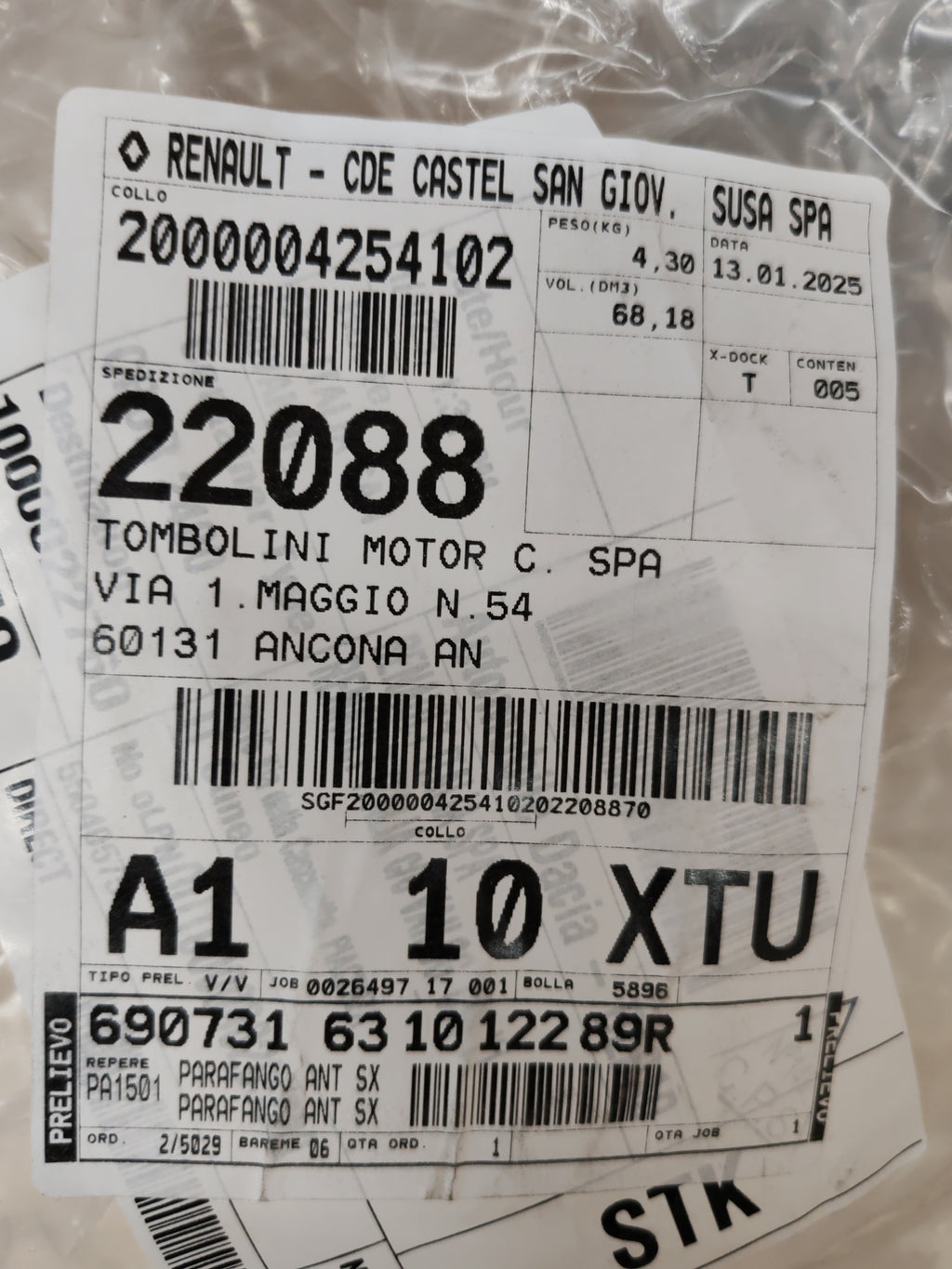 Parafango anteriore sinistro Dacia Sandero 1: 631012289R