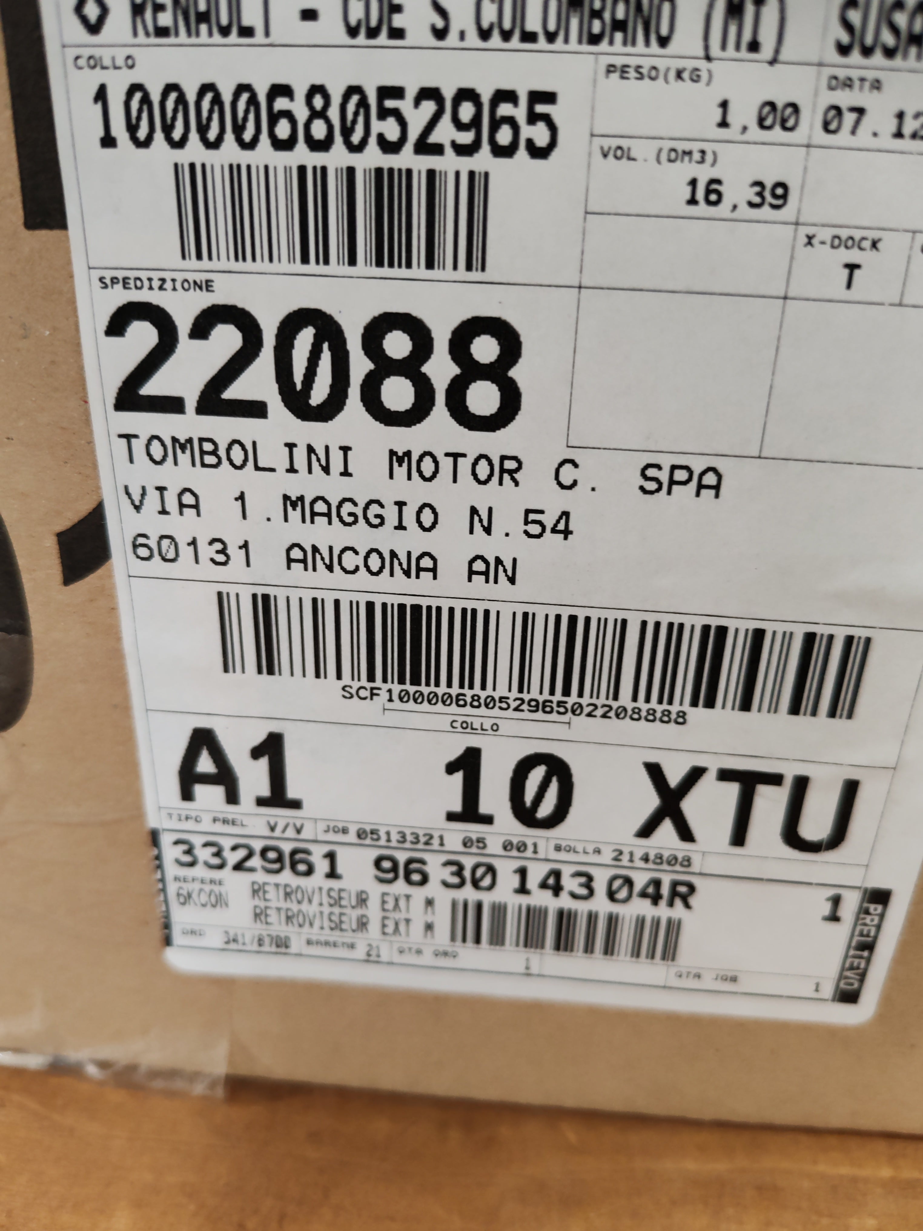 Retrovisore destro Renault Twingo2: 2963014304R