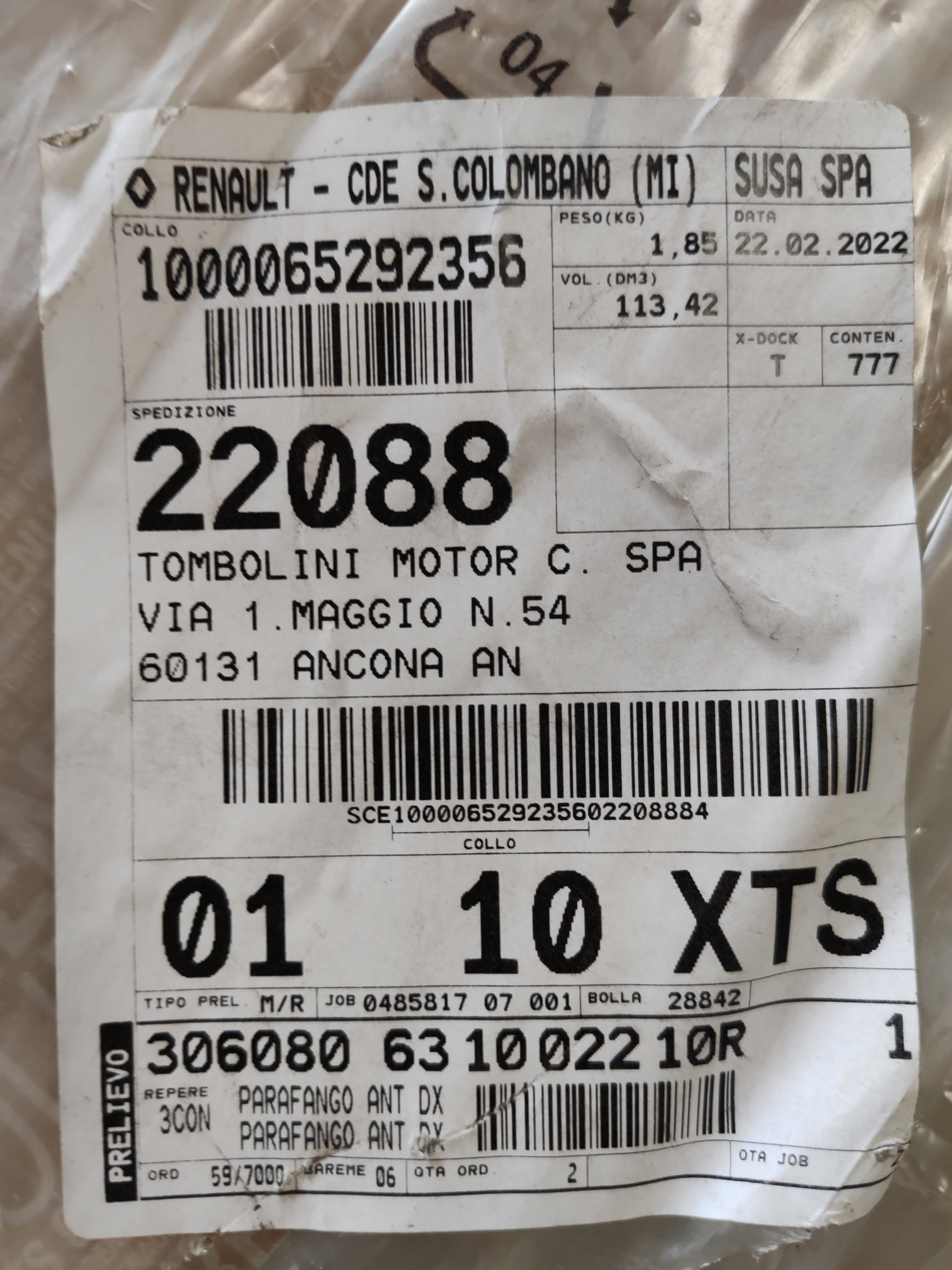 Parafango anteriore destro Kangoo 2: 631002210R